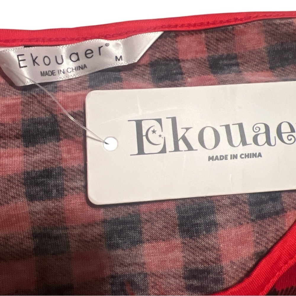 Ekouaer Women’s Plaid 3/4 Sleeve Button Down Sleep Dress/Sleep Shirt/Pajamas|NEW - Picture 9 of 10